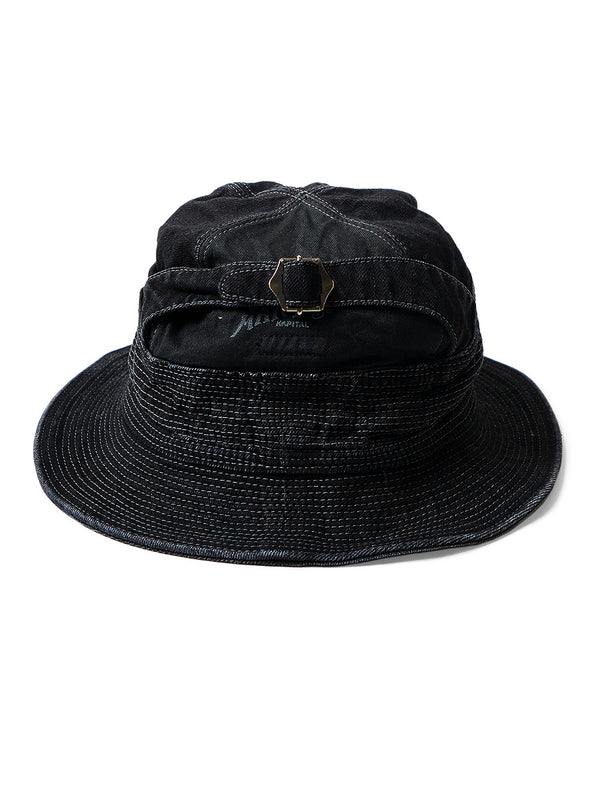 Kapital 11.5oz Black x Black Denim Old Man and the Sea Hat Cap