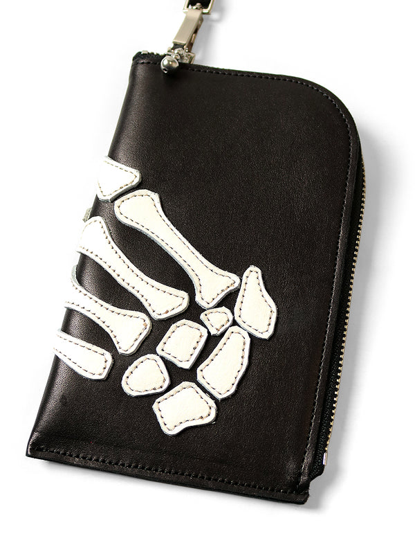 Kapital Leather Thumbs Up Bone Hand Zip Neck wallet Bag