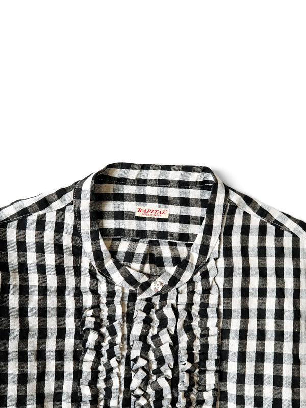 Kapital twill gingham ruffled Prague shirt women