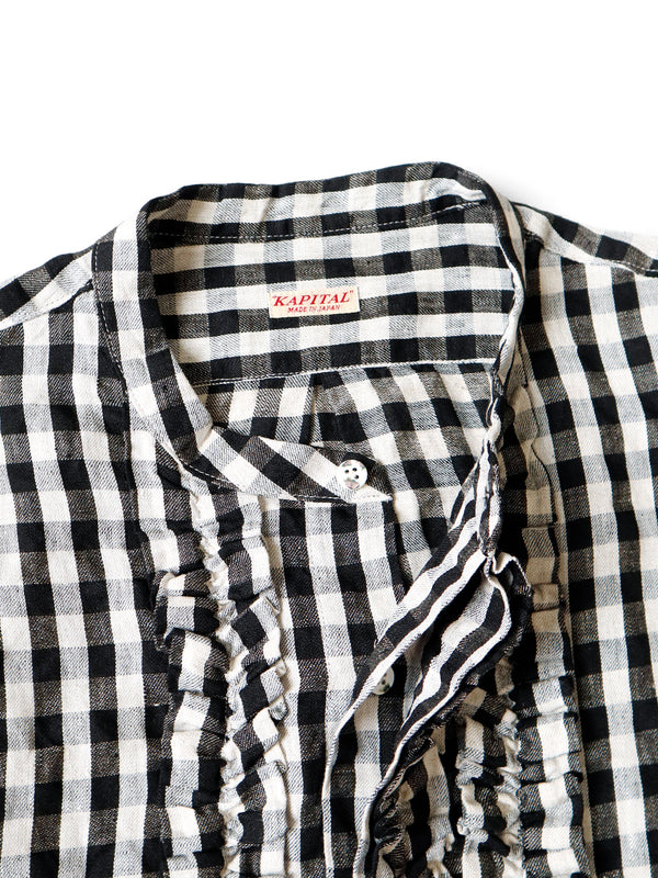 Kapital twill gingham ruffled Prague shirt women