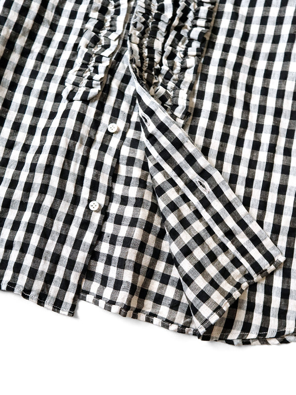 Kapital twill gingham ruffled Prague shirt women