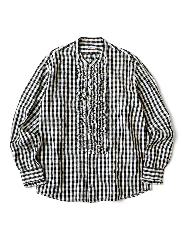 Kapital twill gingham ruffled Prague shirt women