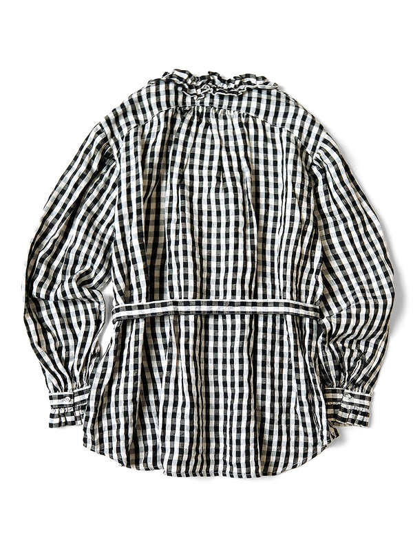 Kapital twill gingham V-neck ruffle belted shirt women