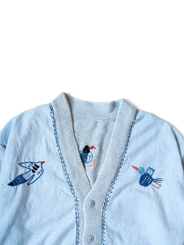 Kapital Knit x Chambray Cardigan (Magpie Embroidery)