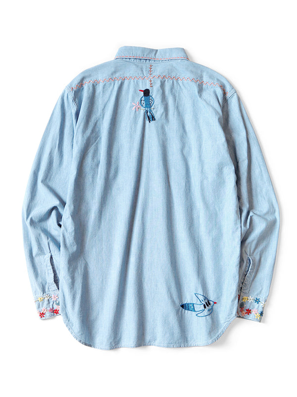 Kapital Chambray Work Shirt (Magpie Embroidery)