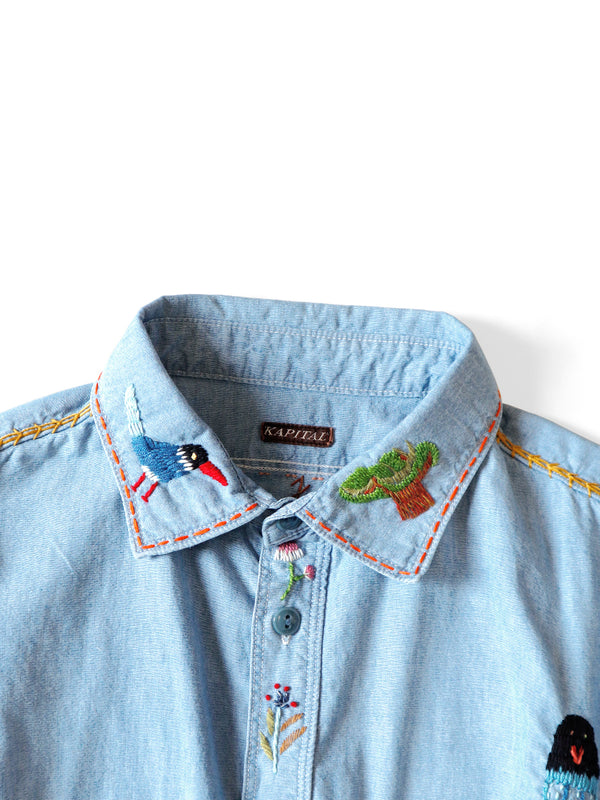 Kapital Chambray Work Shirt (Magpie Embroidery)