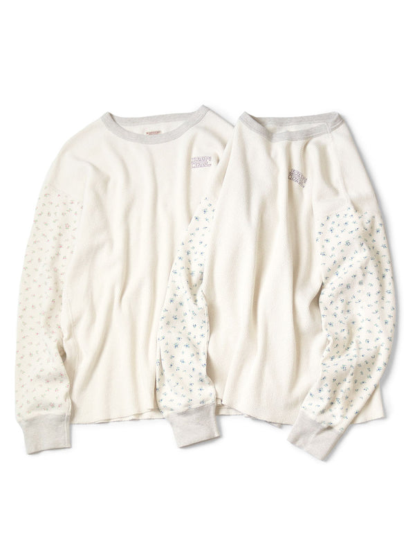 Kapital Waffle Jersey Small Flower Print 2-Tone Long-Sleeve T-Shirt (KAPITAL Embroidery)