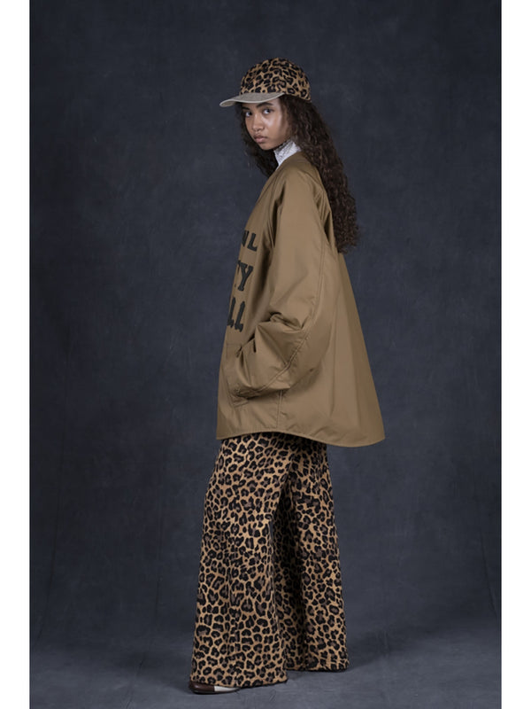 Kapital Cotton Herringbone Leopard Print W Knee Easy Baggy Pants