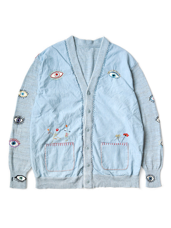 Kapital knit x chambray cardigan (SPEAKEASY embroidery)