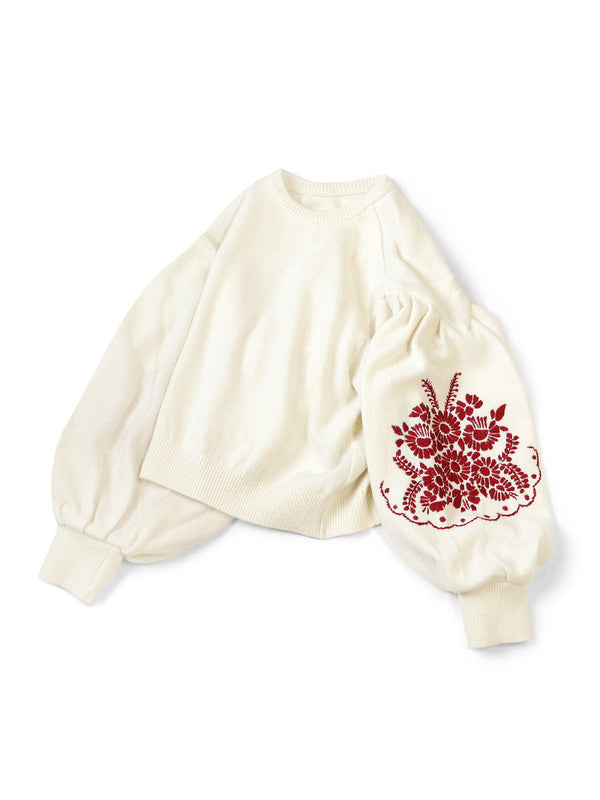 Kapital 7G Wool Bouffant Sleeve Sweater (Latvian Embroidery) Women