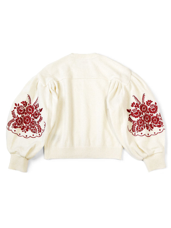 Kapital 7G Wool Bouffant Sleeve Sweater (Latvian Embroidery) Women