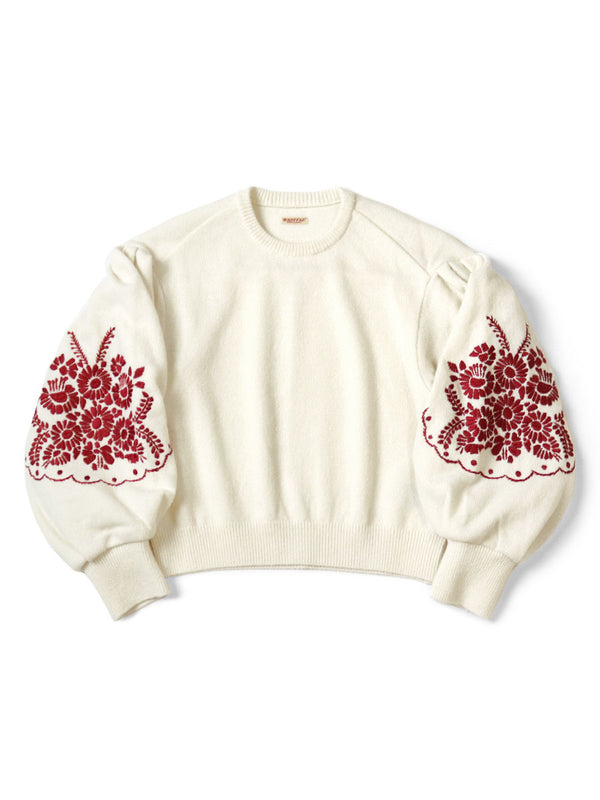 Kapital 7G Wool Bouffant Sleeve Sweater (Latvian Embroidery) Women