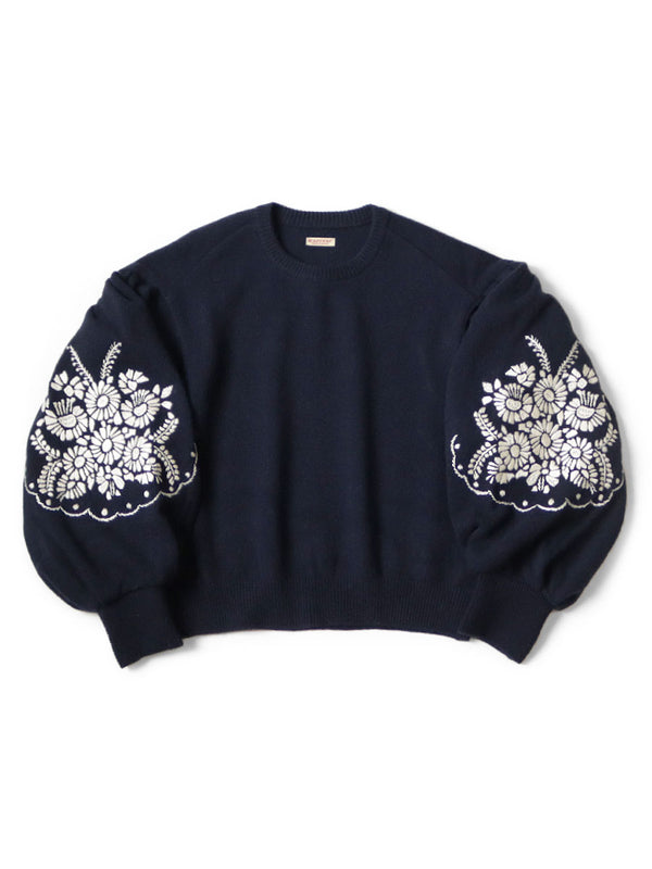 Kapital 7G Wool Bouffant Sleeve Sweater (Latvian Embroidery) Women