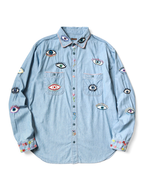 Kapital Chambray Work Shirt (SPEAKEASY Embroidery) Long sleeve