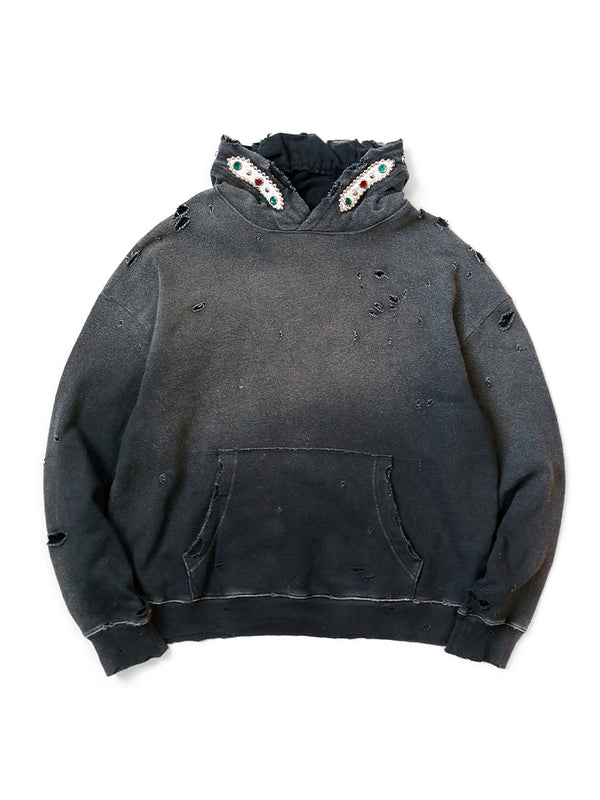 Kapital Fleece Thriller Damaged Hooded Sweatshirt (Stud Remake) sweater