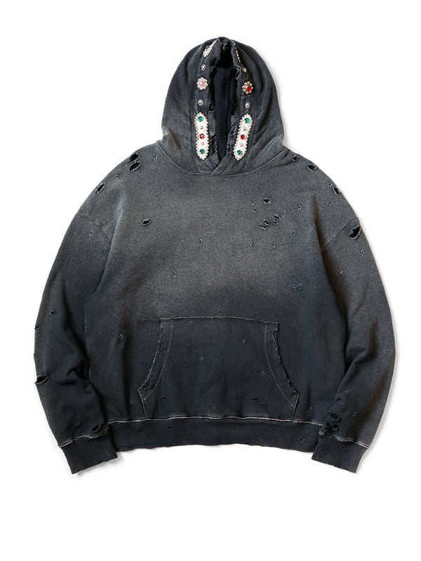 Kapital Fleece Thriller Damaged Hooded Sweatshirt (Stud Remake) sweater