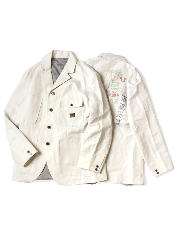 Kapital Cotton Linen Heathered Herringbone Lumber Suit Jacket (BEERpt)