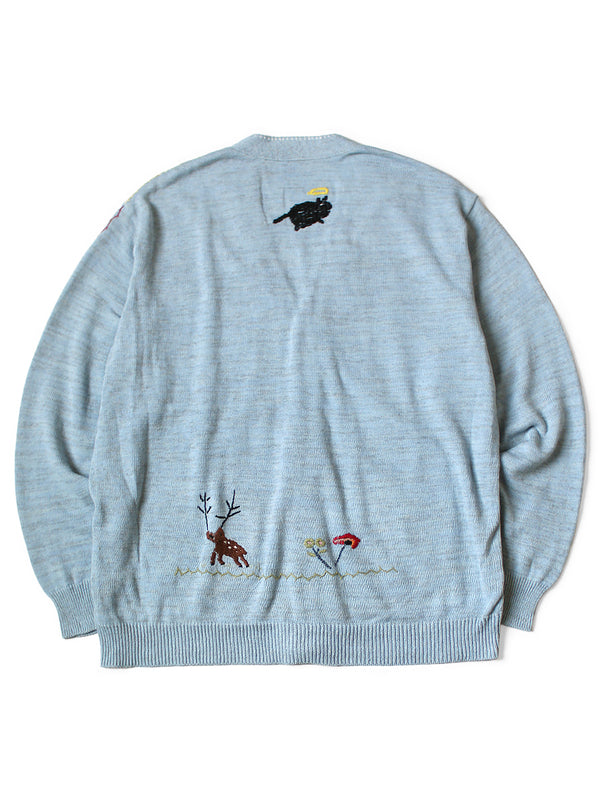 Kapital Knit and Chambray Cardigan (Crow and Cat Embroidery)