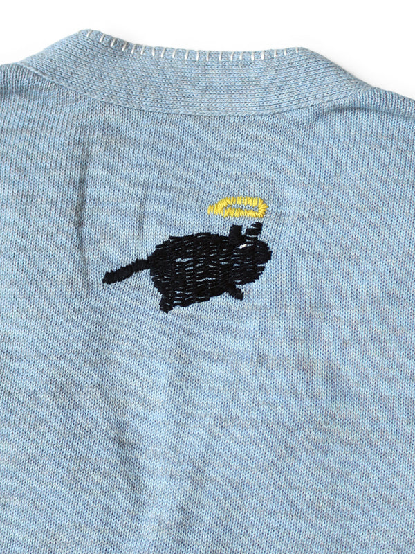 Kapital Knit and Chambray Cardigan (Crow and Cat Embroidery)