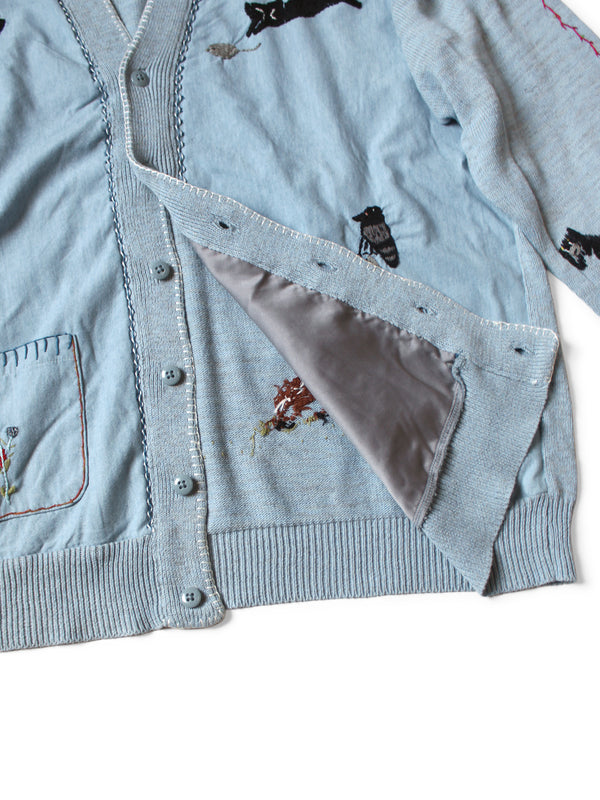 Kapital Knit and Chambray Cardigan (Crow and Cat Embroidery)