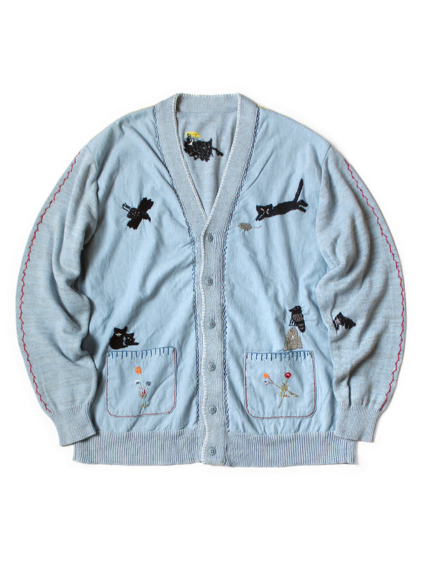 Kapital Knit and Chambray Cardigan (Crow and Cat Embroidery)