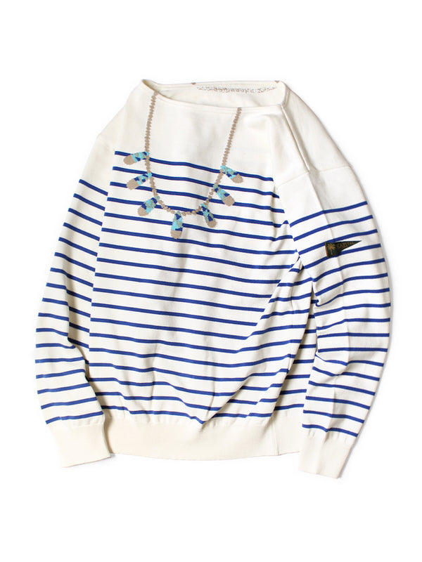 Kapital 12G Panel Border Knit Boat Neck Sweater (Santo Domingo Necklace)