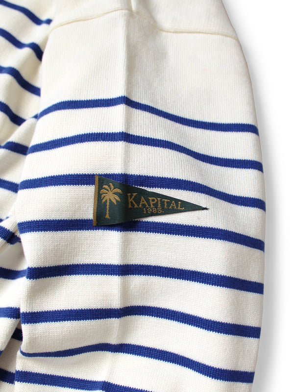 Kapital 12G Panel Border Knit Boat Neck Sweater (Santo Domingo Necklace)