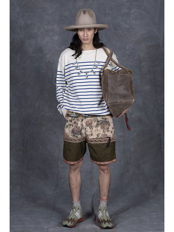 Kapital 12G Panel Border Knit Boat Neck Sweater (Santo Domingo Necklace)
