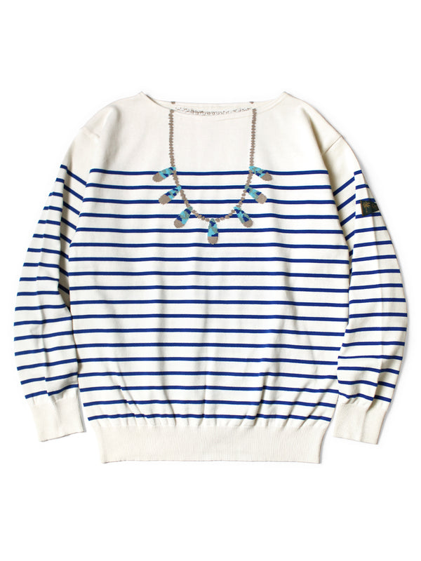 Kapital 12G Panel Border Knit Boat Neck Sweater (Santo Kapital 12G Panel Border Knit Boat Neck Sweater (Santo