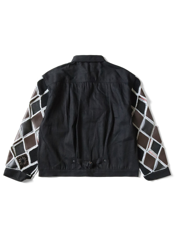 Kapital 11.5oz Black x Black Denim Hippy Crochet Sleeve 1ST JKT Jacket