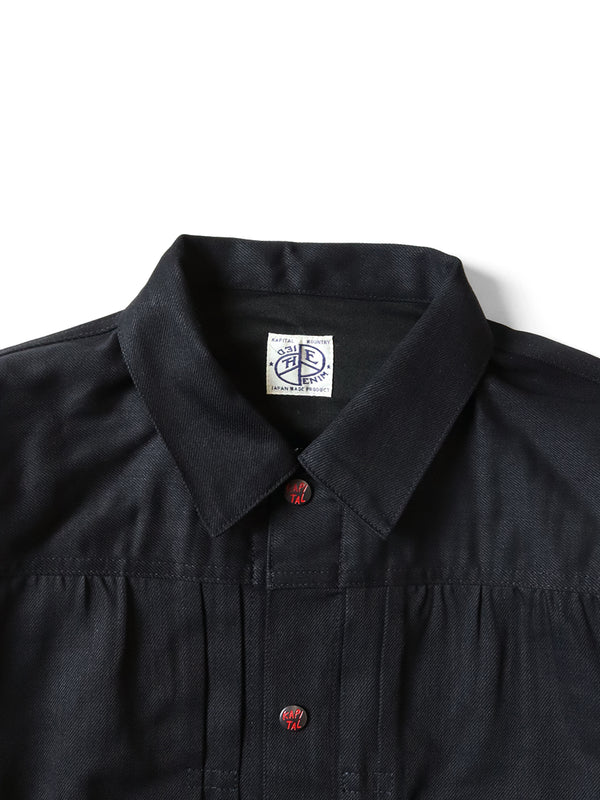 Kapital 11.5oz Black x Black Denim Hippy Crochet Sleeve 1ST JKT Jacket