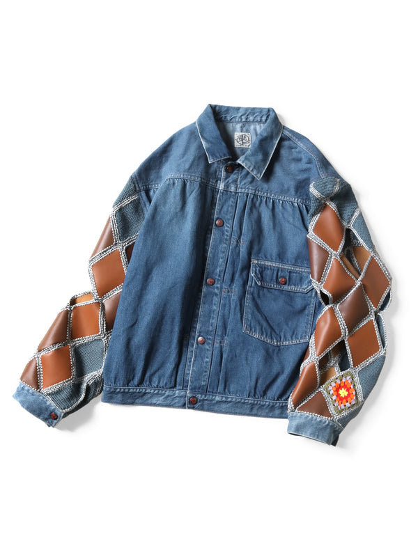 Kapital 11.5oz Denim Hippy Crochet Sleeve 1ST JKT Jacket