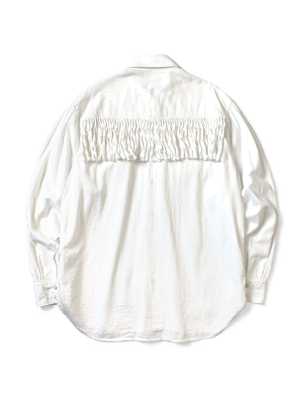 Kapital 5.5oz White Denim Fringe Husky Western Shirt long sleeve