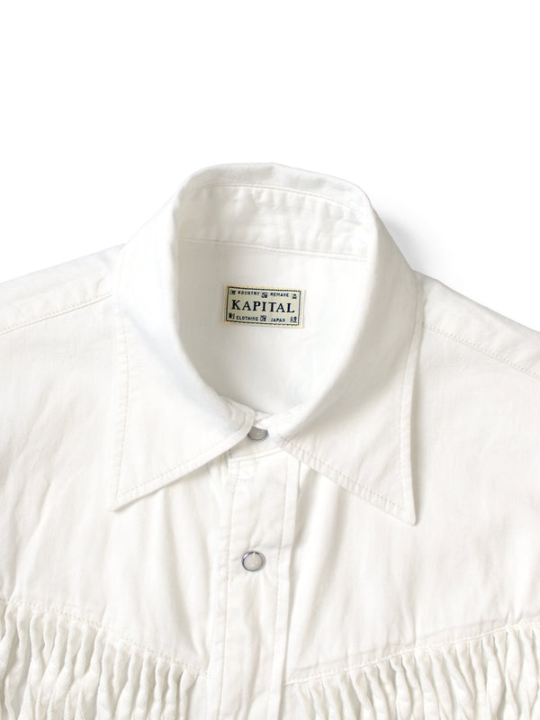 Kapital 5.5oz White Denim Fringe Husky Western Shirt long sleeve