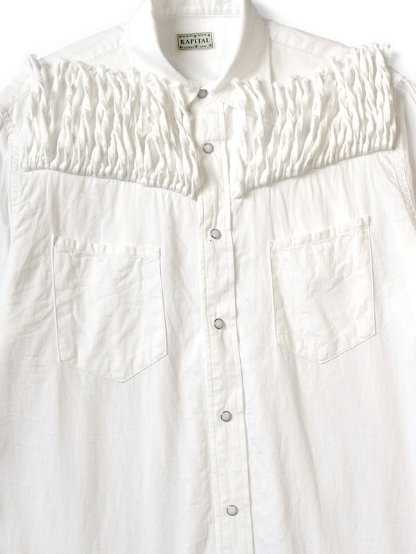 Kapital 5.5oz White Denim Fringe Husky Western Shirt long sleeve