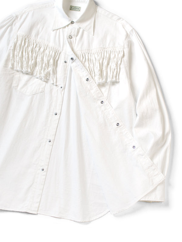 Kapital 5.5oz White Denim Fringe Husky Western Shirt long sleeve