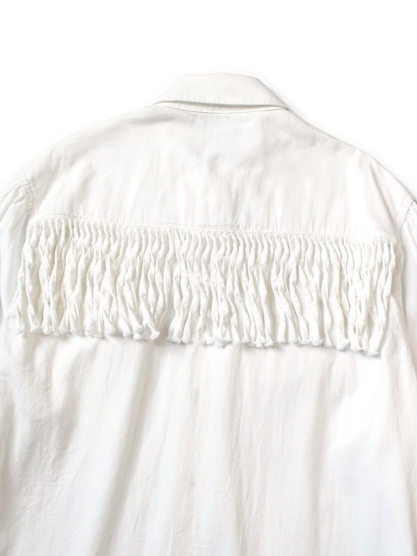 Kapital 5.5oz White Denim Fringe Husky Western Shirt long sleeve