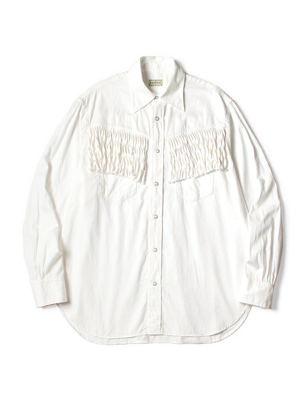 Kapital 5.5oz White Denim Fringe Husky Western Shirt long sleeve