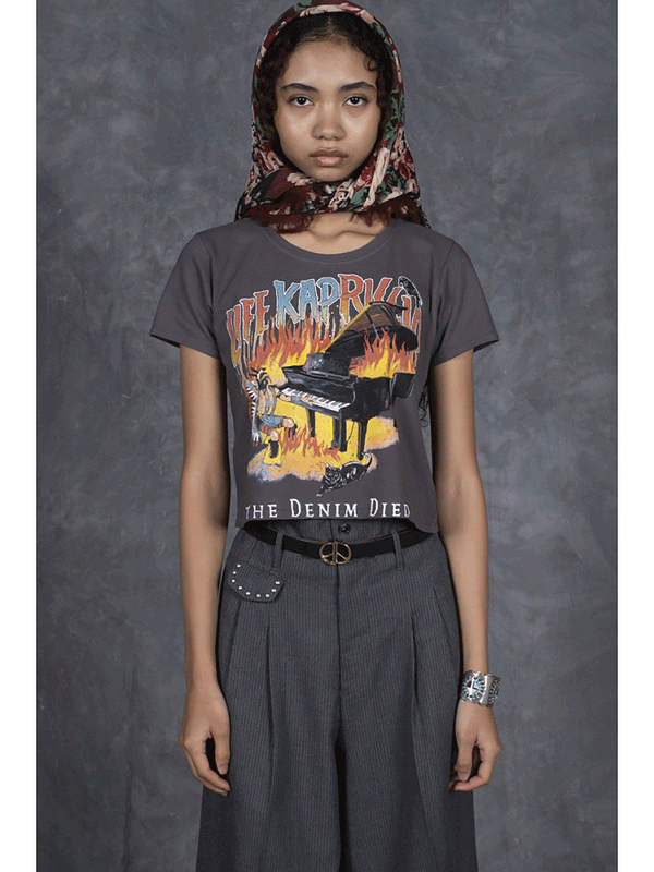 Kapital 20/- Jersey cropped T-shirt (BURNING Piano pt) Tee Women
