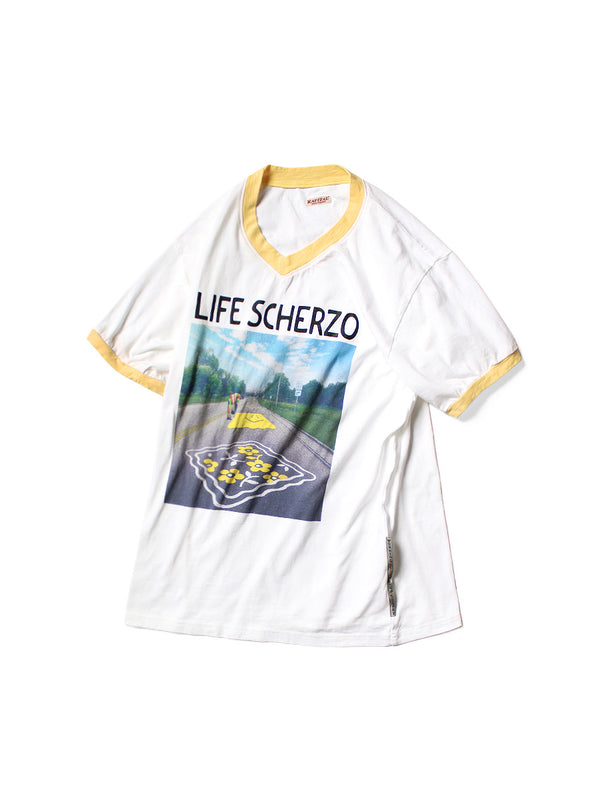 Kapital 20 Jersey V-neck ringer T-shirt (LIFE SCHERZO ROAD SIGN PAINTER pt) Tee