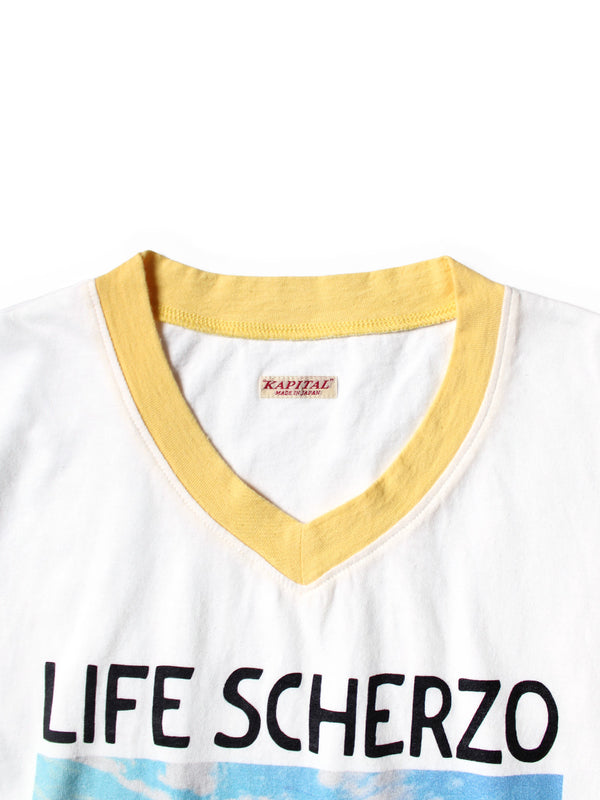 Kapital 20 Jersey V-neck ringer T-shirt (LIFE SCHERZO ROAD SIGN PAINTER pt) Tee