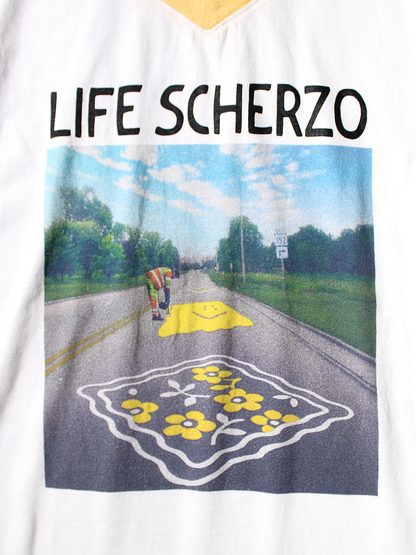 Kapital 20 Jersey V-neck ringer T-shirt (LIFE SCHERZO ROAD SIGN PAINTER pt) Tee