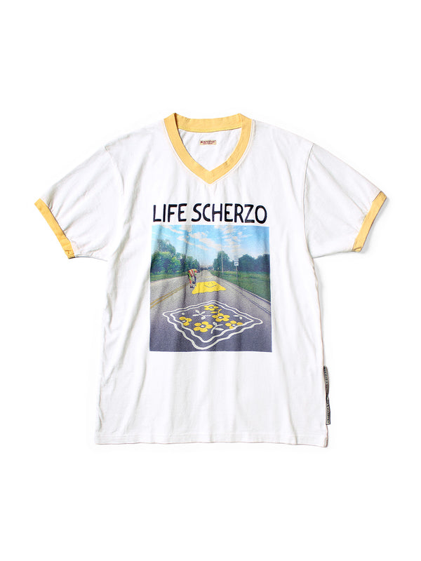 Kapital 20 Jersey V-neck ringer T-shirt (LIFE SCHERZO ROAD SIGN PAINTER pt) Tee