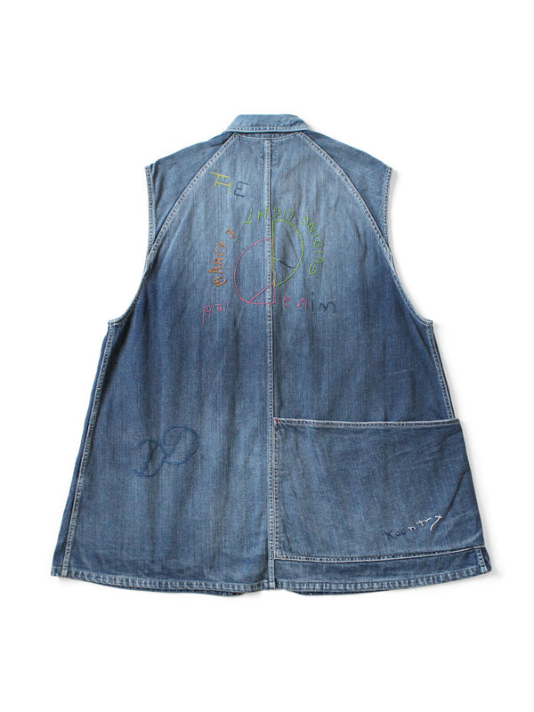 Kapital 12oz Denim Sleeveless Gilet Coverall (Memorial Embroidery Model) vest Women