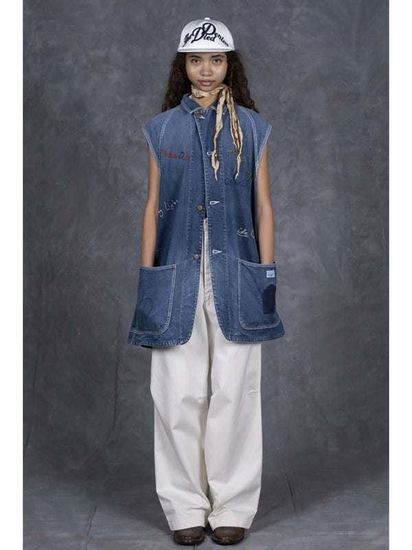 Kapital 12oz Denim Sleeveless Gilet Coverall (Memorial Embroidery Model) vest Women