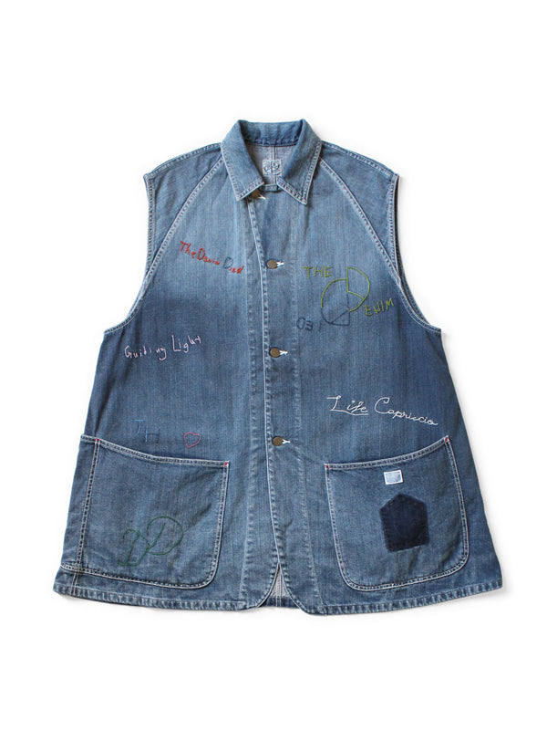 Kapital 12oz Denim Sleeveless Gilet Coverall (Memorial Embroidery Model) vest Women