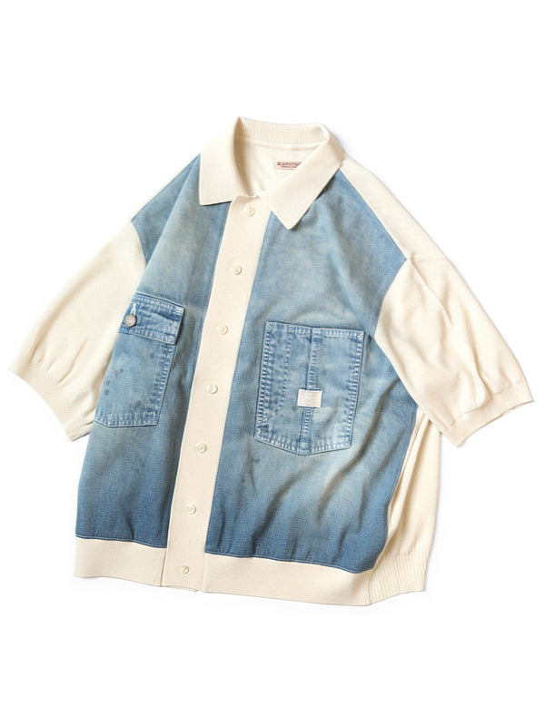 Kapital knit x 8oz denim coverall polo shirt