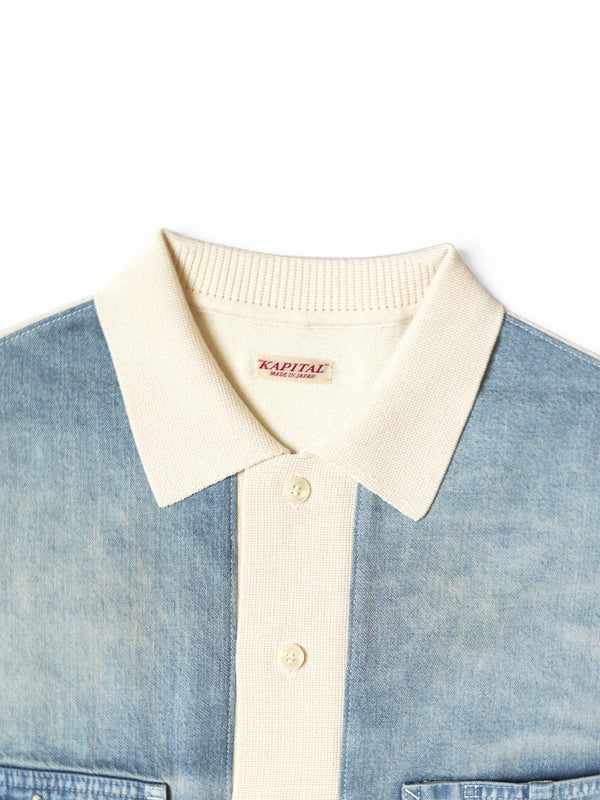 Kapital knit x 8oz denim coverall polo shirt