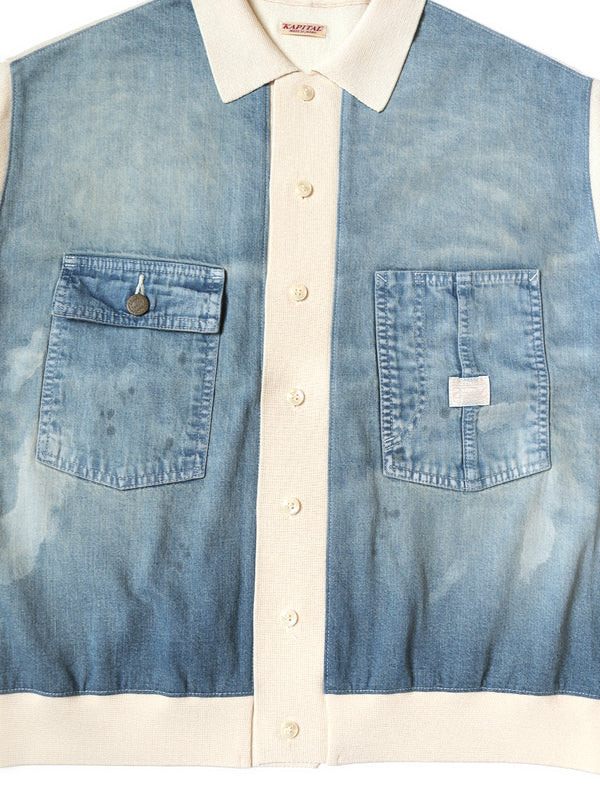 Kapital knit x 8oz denim coverall polo shirt