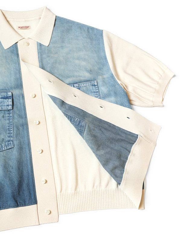 Kapital knit x 8oz denim coverall polo shirt